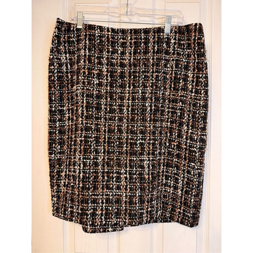 Talbots Skirt Women 16 Brown/Tan A-Line Knee Length Zipper Lined Wool Tweed